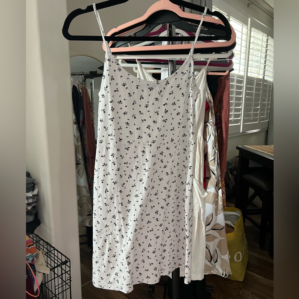 Brandy Melville White Dress with Black Floral Pattern